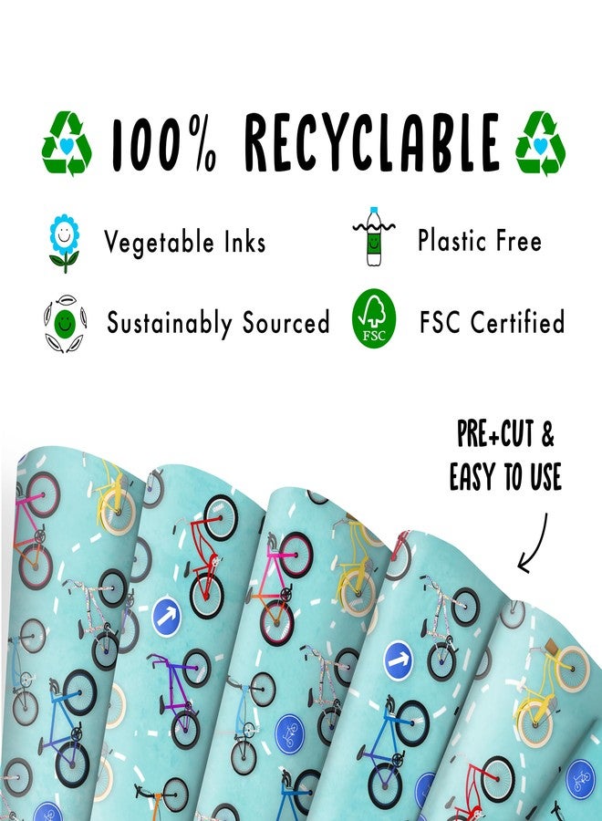 CENTRAL 23 Blue Wrapping Paper - 6 Sheets of Birthday Gift Wrap - Bicycle Bike - Biker Cyclist - For Kids Men Women - Comes with Fun Stickers - Recyclable - Image 3